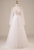 Load image into Gallery viewer, Long Sleeves Open Back Ivory Wedding Dress with Appliques