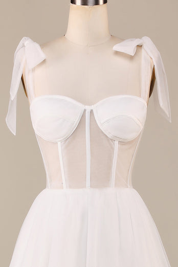 Ivory A-Line Tea-Length Tulle Corset Wedding Dress