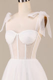 Ivory A-Line Tea-Length Tulle Corset Wedding Dress