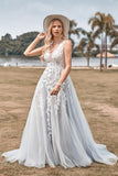 A Line Tulle Ivory Wedding Dress with Appliques