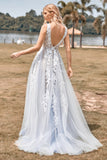 A Line Tulle Ivory Wedding Dress with Appliques