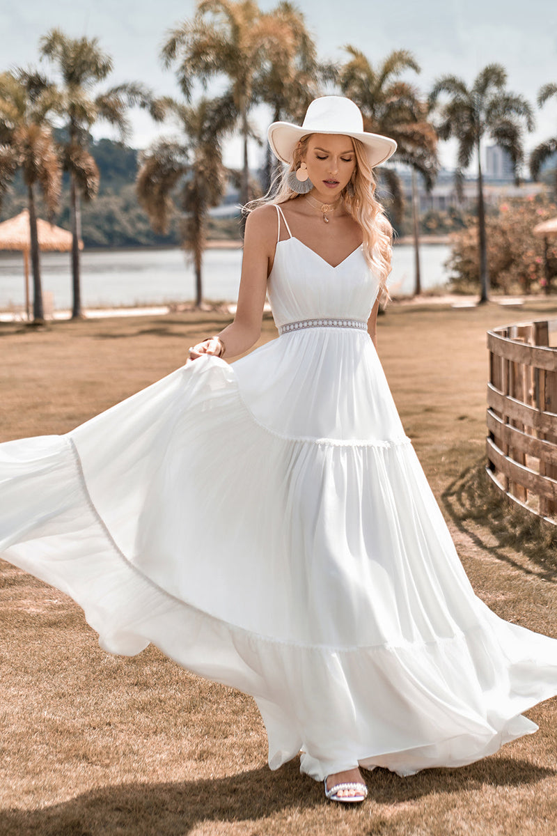 Load image into Gallery viewer, A-Line Simple Long Beach Simple Wedding Dress