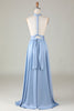 Load image into Gallery viewer, Convertible Blue Satin Bridesmaid Dress with Slit