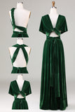 Dark Green Convertible Wear Velvet Long Bridesmaid Dress