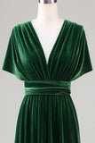 Dark Green Convertible Wear Velvet Long Bridesmaid Dress