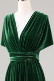 Dark Green Convertible Wear Velvet Long Bridesmaid Dress