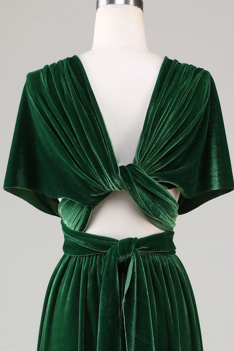 Load image into Gallery viewer, Dark Green Convertible Wear Velvet Long Bridesmaid Dress