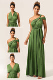 Charming A Line Olive Green Spandex Convertible Wear Long Bridesmaid Dress