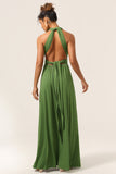 Charming A Line Olive Green Spandex Convertible Wear Long Bridesmaid Dress