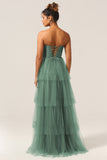 Detachable Straps A Line Eucalyptus Bridesmaid Dress