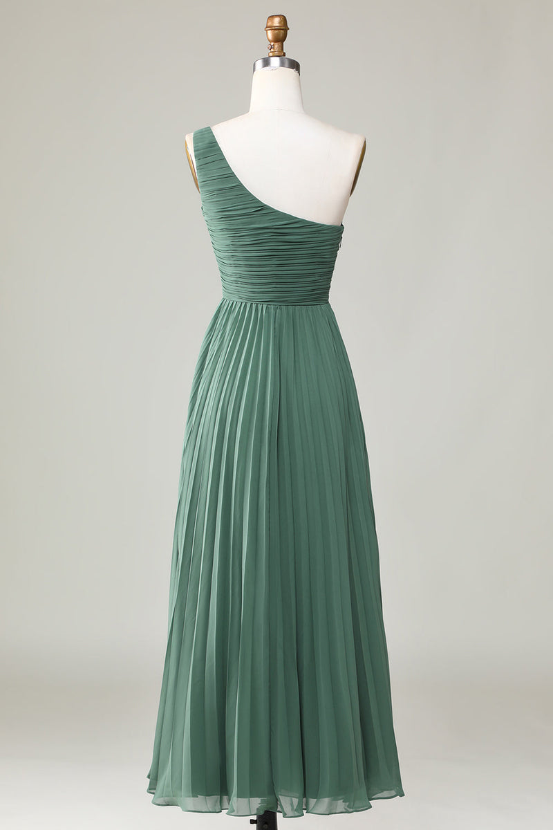 Load image into Gallery viewer, Eucalyptus One Shoulder A Line Ruched Bridesmaid Dress