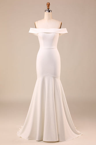 Simple Ivory Mermaid Lace-Up Back Long Wedding Dress