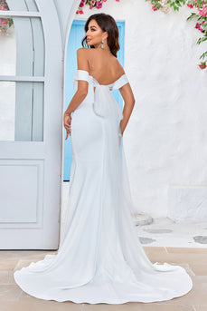 Off the Shoulder Satin Simple Mermaid Wedding Dress