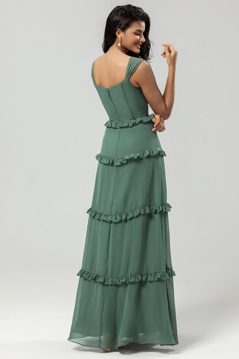 Load image into Gallery viewer, A Line Off the Shoulder Eucalyptus Long Bridesmaid Dress
