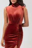 Mermaid High Neck Terracotta Velvet Long Bridesmaid Dress