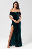 Mermaid Off the Shoulder Peacock Green Velvet Bridesmaid Dress