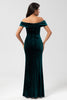 Load image into Gallery viewer, Mermaid Off the Shoulder Peacock Green Velvet Bridesmaid Dress