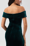 Mermaid Off the Shoulder Peacock Green Velvet Bridesmaid Dress