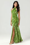 Mermaid Halter Neck Olive Velvet Long Bridesmaid Dress