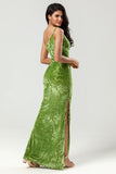 Mermaid One Shoulder Olive Velvet Bridesmaid Dress