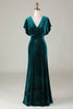 Load image into Gallery viewer, Velvet V-Neck Peacock Bridesmaid Dress with Ruffles