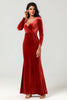 Load image into Gallery viewer, Mermaid Terracotta Bridesmaid Dress with Long Sleeves