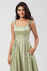 Load image into Gallery viewer, Satin A Line Green Bridesmaid Dress with Pockets