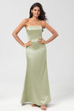 Strapless Satin Sheath Green Bridesmaid Dress