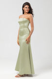 Strapless Satin Sheath Green Bridesmaid Dress