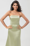 Strapless Satin Sheath Green Bridesmaid Dress