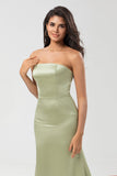 Strapless Satin Sheath Green Bridesmaid Dress