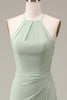 Load image into Gallery viewer, Matcha Halter Neck Sheath Pleated Bridesmaid Dress with Slit