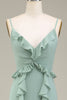 Load image into Gallery viewer, Eucalyptus A-Line V-Neck Chiffon Bridesmaid Dress With Ruffles