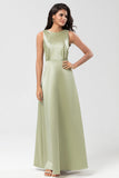 Satin Green Bridesmaid Dress with Pleats