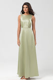 Satin Green Bridesmaid Dress with Pleats