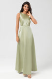 Satin Green Bridesmaid Dress with Pleats