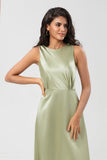 Satin Green Bridesmaid Dress with Pleats