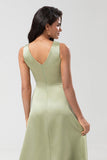 Satin Green Bridesmaid Dress with Pleats