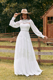 Ivory Long Sleeves Boho Wedding Dress with Lace