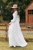 Ivory Long Sleeves Boho Wedding Dress with Lace