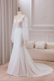 Ivory Lace Sweetheart Neck Long Sleeves Mermaid Wedding Dress with Sweep Train