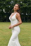 Simple Ivory Mermaid Backless Boho Wedding Dress