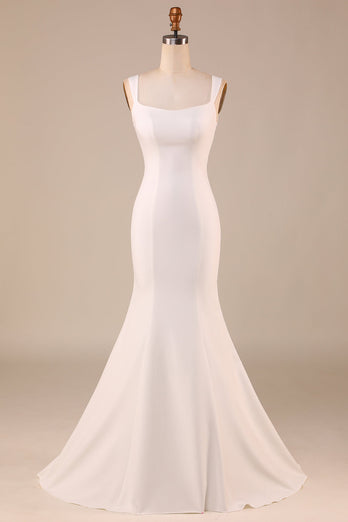 Simple Ivory Mermaid Wedding Dress with Back Bowknot