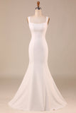 Simple Ivory Mermaid Wedding Dress with Back Bowknot