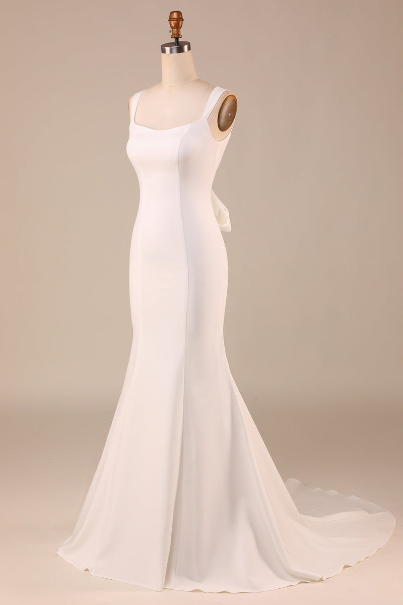 Load image into Gallery viewer, Simple Ivory Mermaid Wedding Dress with Back Bowknot