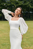 Simple Ivory Mermaid Backless Boho Wedding Dress