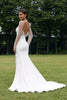 Load image into Gallery viewer, Ivory Illusion Long Sleeves Backless Mermaid Wedding Dress with Slit