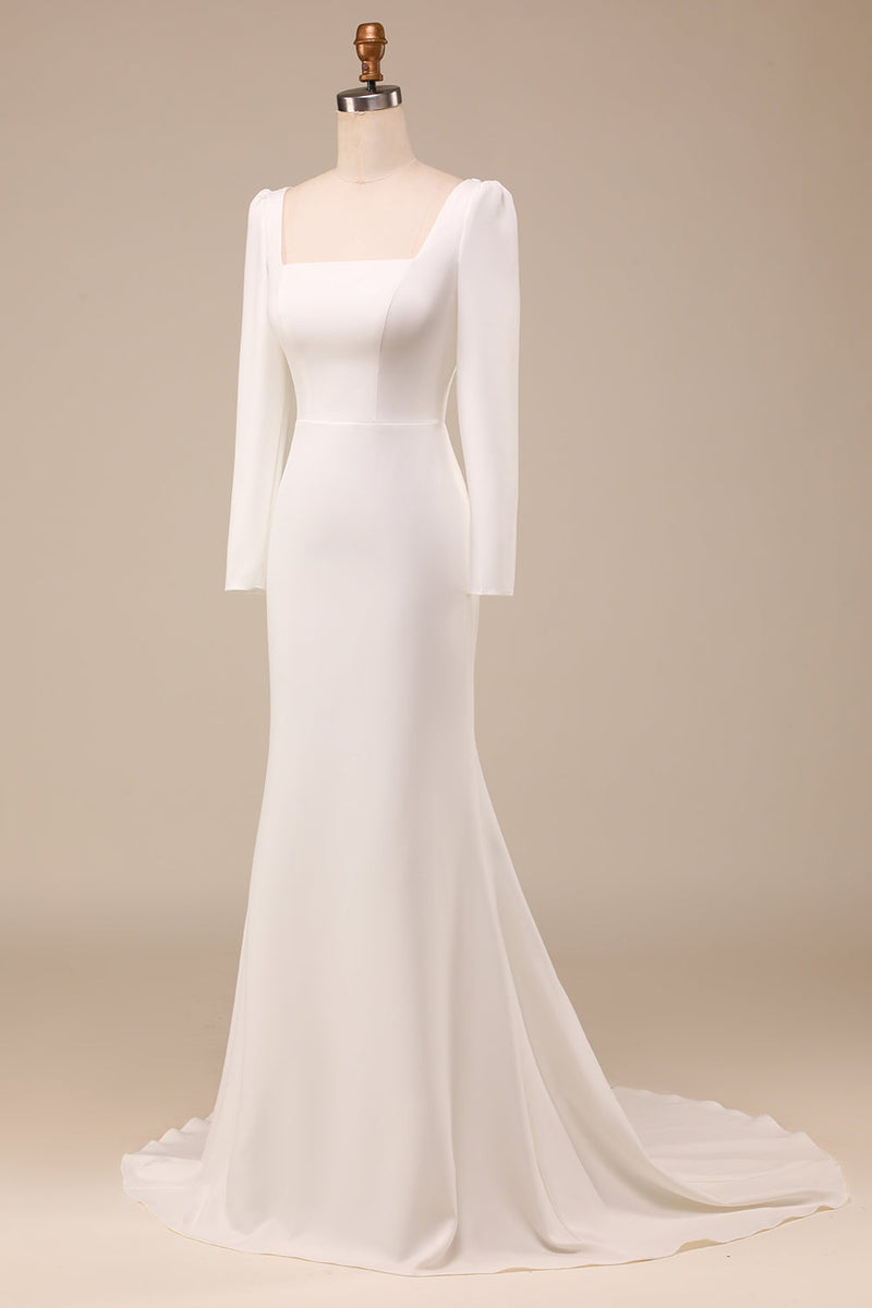 Load image into Gallery viewer, Ivory Mermaid Square Neck Bridal Dress With Long Sleeves