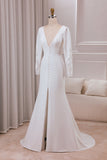 Ivory Deep V-neck Long Sleeves Lace Mermaid Bridal Dress