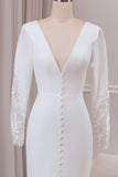 Ivory Deep V-neck Long Sleeves Lace Mermaid Bridal Dress